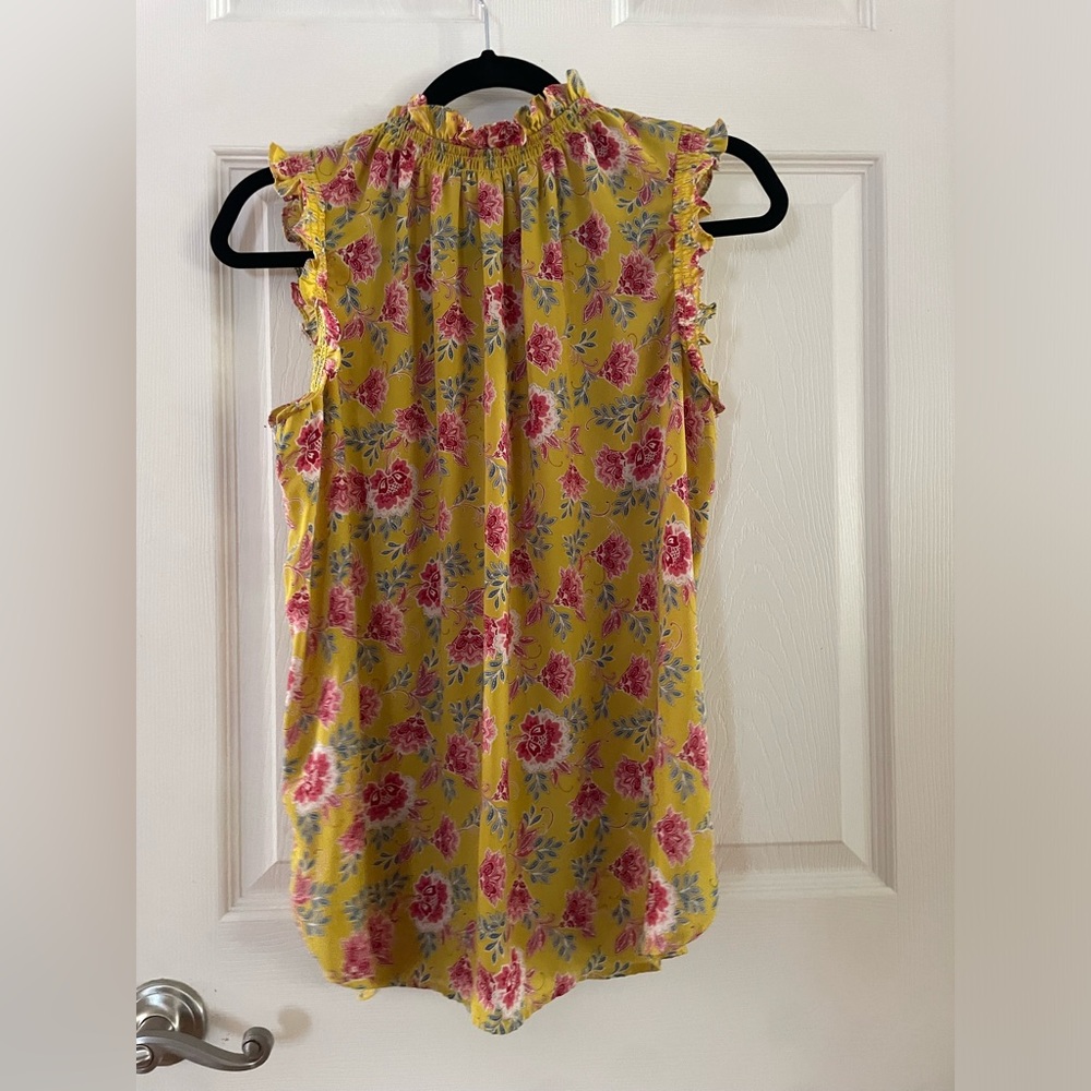 LOFT Yellow Floral Ruffle Trim Tank with Pink Flowers - Picture 4 of 4
